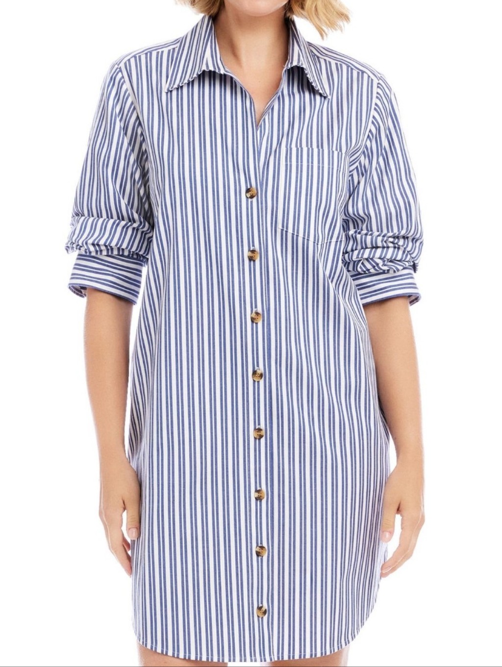 Crisp Shirt Dress Navy & White Stripe, Size L, Nwt